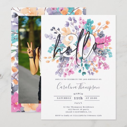 Invitation Fleurs sauvages aquarelle florale chic photo bonjo (Devant / Derrière)