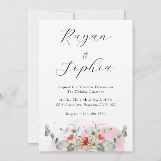 Invitation Fleurs sauvages aquarelle mariage invite (Devant)