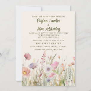 Invitation Fleurs sauvages aquarelle pastel mariage