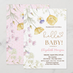 Invitation Fleurs sauvages aquarelle points roses Baby Shower