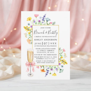 Invitation Fleurs sauvages aquarelle Ruban rose Mariage déjeu