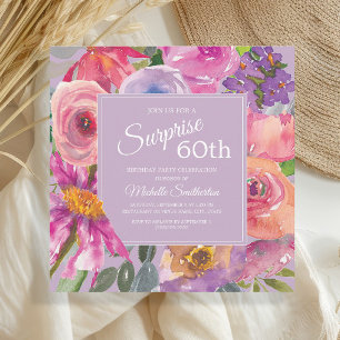 Invitation Fleurs sauvages aquarelles rose violet 60e anniver