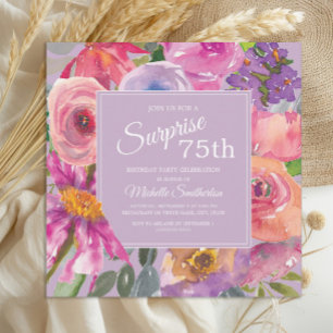 Invitation Fleurs sauvages aquarelles rose violet 75e anniver