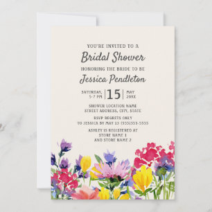 Invitation Fleurs sauvages aquarelles violettes Fête de maria