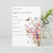 Invitation Fleurs sauvages avec Fête des mariées papillon (Debout devant)