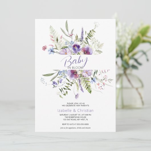 Invitation Fleurs sauvages Baby Bloom Botanique Rustique (Debout devant)