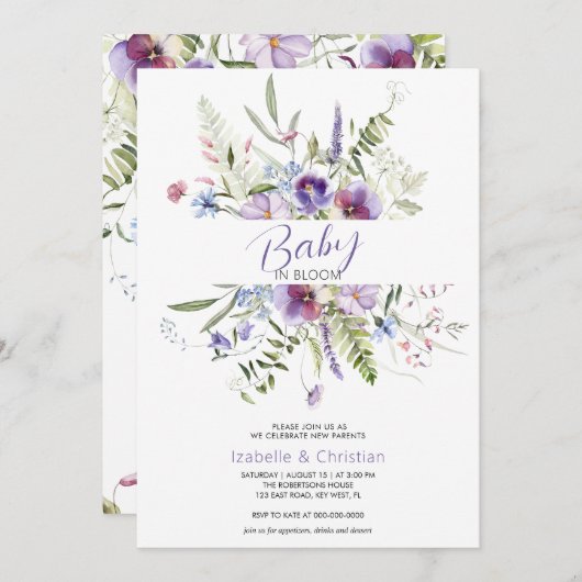 Invitation Fleurs sauvages Baby Bloom Botanique Rustique (Devant / Derrière)
