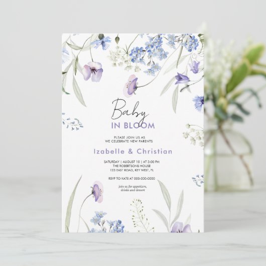 Invitation Fleurs sauvages Baby Bloom Rustique  (Debout devant)