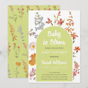 Invitation Fleurs sauvages Bébé en fleurs Douce Verte Florale