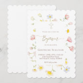 Invitation fleurs sauvages bébé fille Baptême (Devant / Derrière)