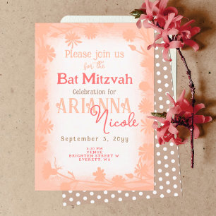 Invitation Fleurs sauvages beiges Pêcher Bat mitzvah Pois