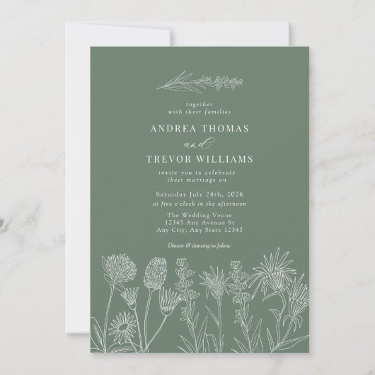 Invitation Fleurs sauvages blanches | Boho Chic Mariage (Devant)