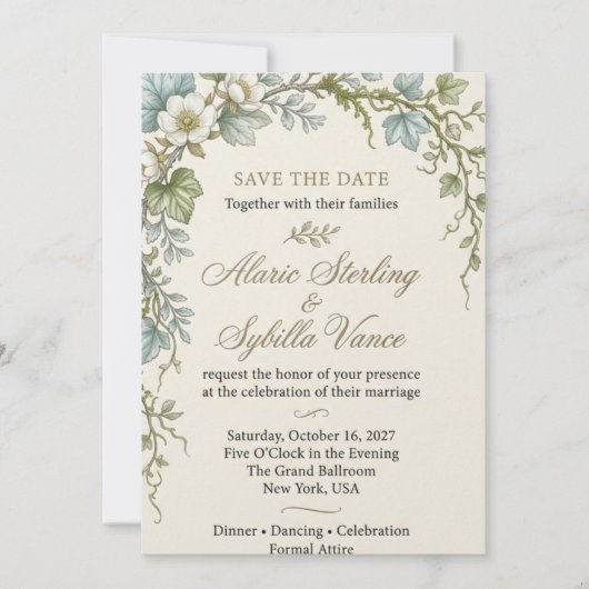 Invitation Fleurs sauvages blanches, feuillage retombant, Bo (Devant)