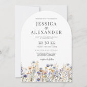 Invitation Fleurs sauvages bleu Dusty tous en un Mariage de c (Devant)