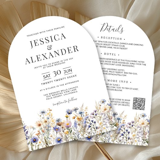 Invitation Fleurs sauvages bleu Dusty tous en un Mariage de c