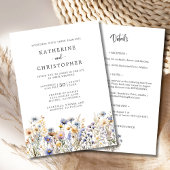 Invitation Fleurs sauvages bleu poussiéreux de budget Mariage