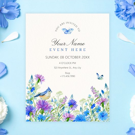 Invitation Fleurs sauvages bleues
