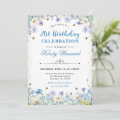 Invitation Fleurs sauvages Bleus Blancs Oubliez-moi non Anniv (Debout devant)