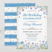 Invitation Fleurs sauvages Bleus Blancs Oubliez-moi non Anniv (Devant / Derrière)