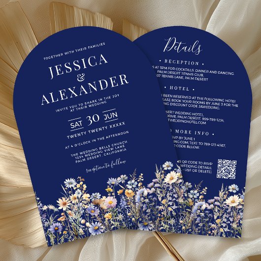 Invitation Fleurs sauvages bleus Dusty tous en un Mariage de