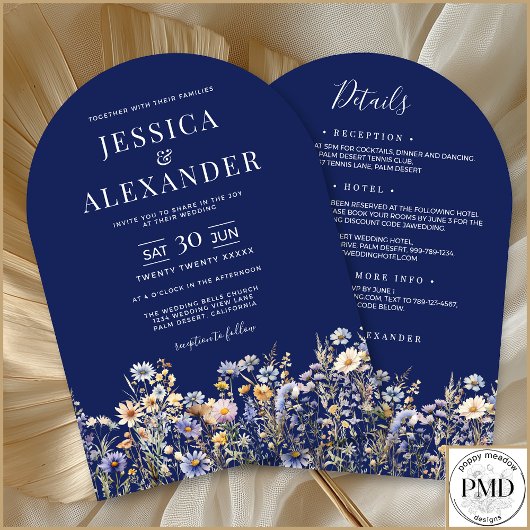 Invitation Fleurs sauvages bleus Dusty tous en un Mariage de 