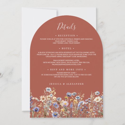 Invitation Fleurs sauvages bleus Dusty tous en un Mariage rou (Dos)