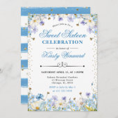 Invitation Fleurs sauvages Bleus et Blancs Oubliez-moi non do (Devant / Derrière)