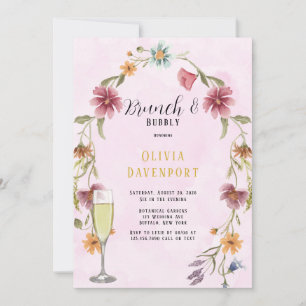 Invitation Fleurs sauvages Blush Pink Gold Brunch & Bubbly