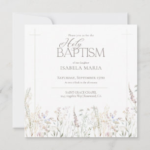 Invitation Fleurs sauvages bohèmes aquarelle baptême sacré