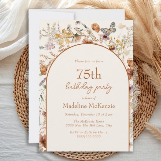 Invitation Fleurs sauvages Boho Arche 75e anniversaire