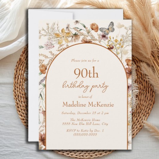 Invitation Fleurs sauvages Boho Arche 90e anniversaire