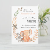Invitation Fleurs sauvages Boho Baby Elephant Baby shower (Debout devant)