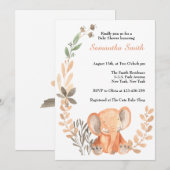 Invitation Fleurs sauvages Boho Baby Elephant Baby shower (Devant / Derrière)
