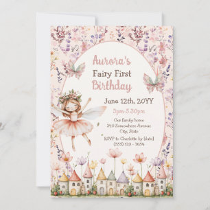 Invitation Fleurs sauvages boho bébé fille Fée Premier annive