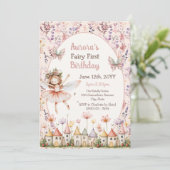 Invitation Fleurs sauvages boho bébé fille Fée Premier annive (Debout devant)