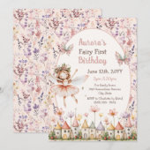 Invitation Fleurs sauvages boho bébé fille Fée Premier annive (Devant / Derrière)