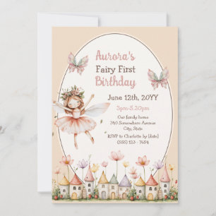 Invitation Fleurs sauvages boho bébé fille Fée Premier annive