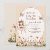 Invitation Fleurs sauvages boho bébé fille Fée Premier annive (Devant / Derrière)