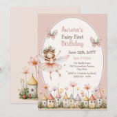 Invitation Fleurs sauvages boho bébé fille Fée Premier annive (Devant / Derrière)