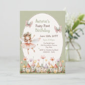 Invitation Fleurs sauvages boho bébé fille Fée Premier annive (Debout devant)