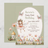 Invitation Fleurs sauvages boho bébé fille Fée Premier annive (Devant / Derrière)