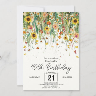 Invitation Fleurs sauvages Boho de printemps 40e anniversaire