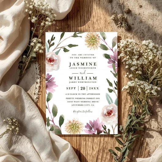 Invitation Fleurs sauvages Boho Élégant Rustique Code QR Mari