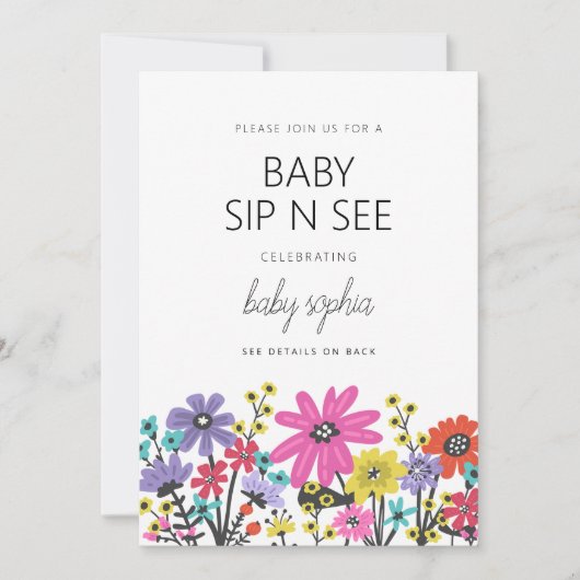 Invitation Fleurs sauvages Boho Moderne Sip Baby Sip Et Voir (Devant)