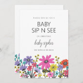 Invitation Fleurs sauvages Boho Moderne Sip Baby Sip Et Voir (Devant / Derrière)