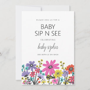 Invitation Fleurs sauvages boho modernes bébé sip et voir