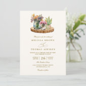 Invitation Fleurs sauvages bois pots Mason Boho code QR maria (Debout devant)