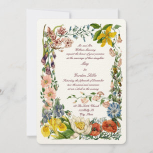 Invitation Fleurs sauvages Bordure d'art botanique multicolor
