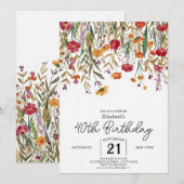 Invitation Fleurs sauvages botaniques modifiables 40e anniver (Devant / Derrière)
