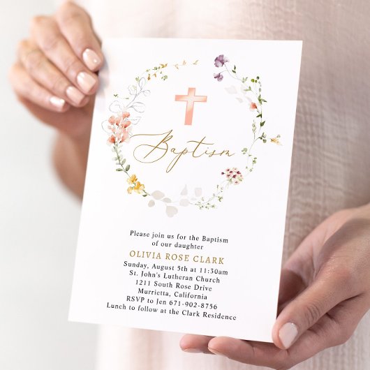 Invitation Fleurs sauvages botaniques Wreath Baptême Christen